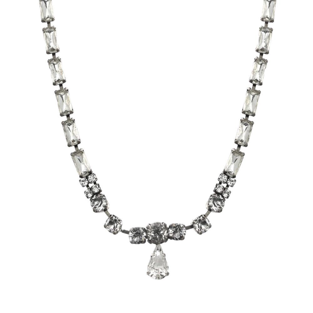 Antique Silver Crystal Pendant Necklace