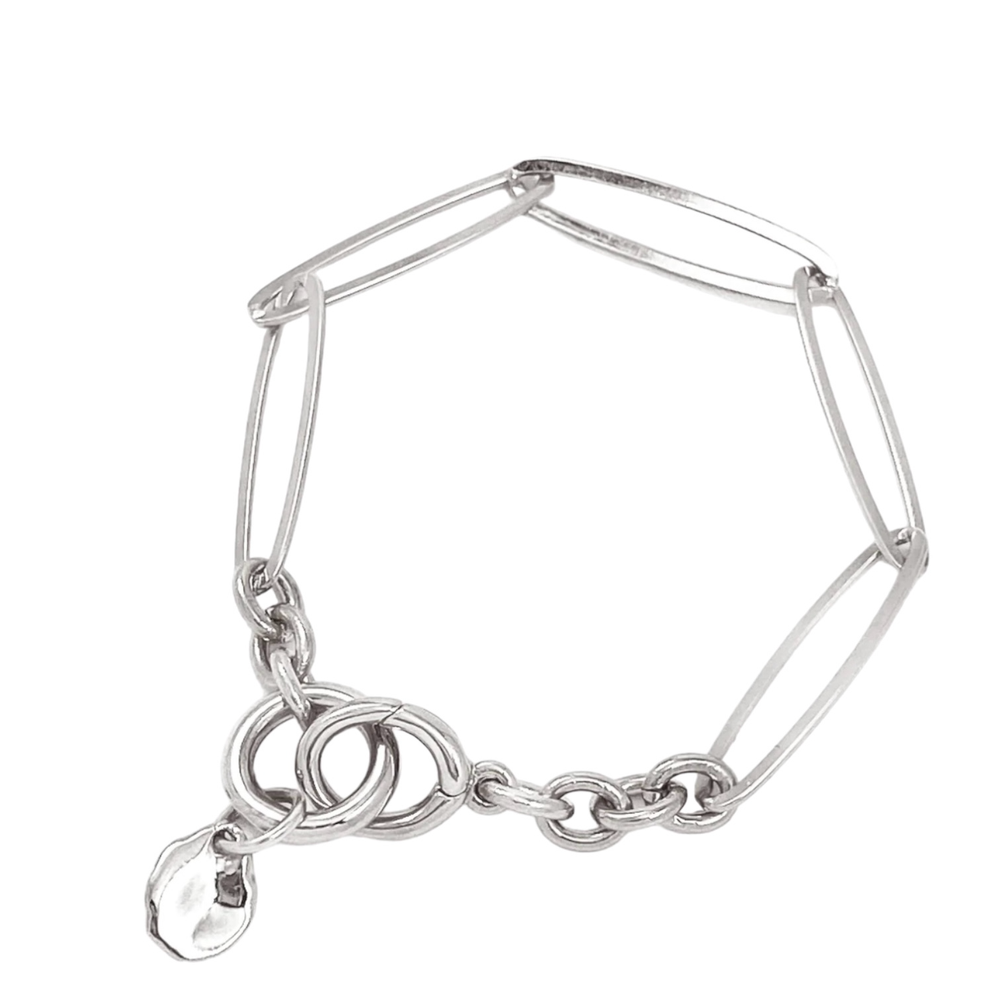 Silver Staple Chain Link Bracelet
