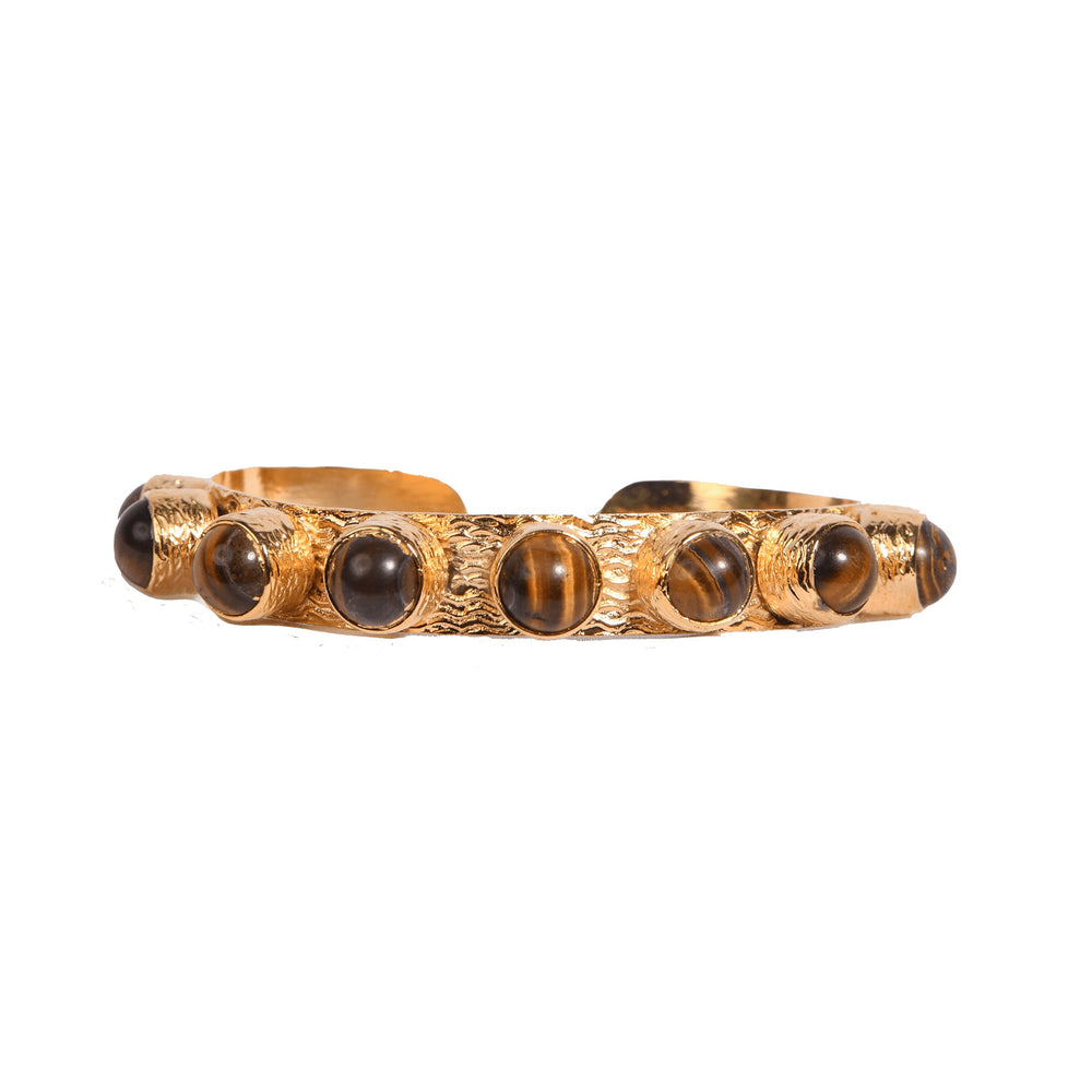 Gold Tiger's Eye Studded Cuff Bracelet