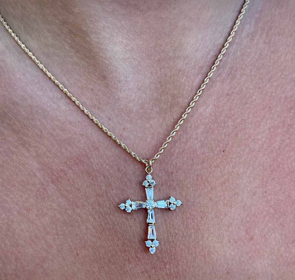 Gold Crystal Cross Necklace