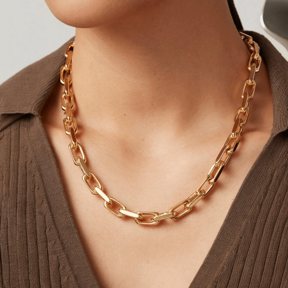 Gold Faceted Cable Link Necklace