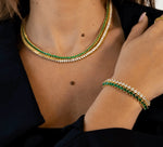 Gold Emerald Green Waterproof Tennis Necklace