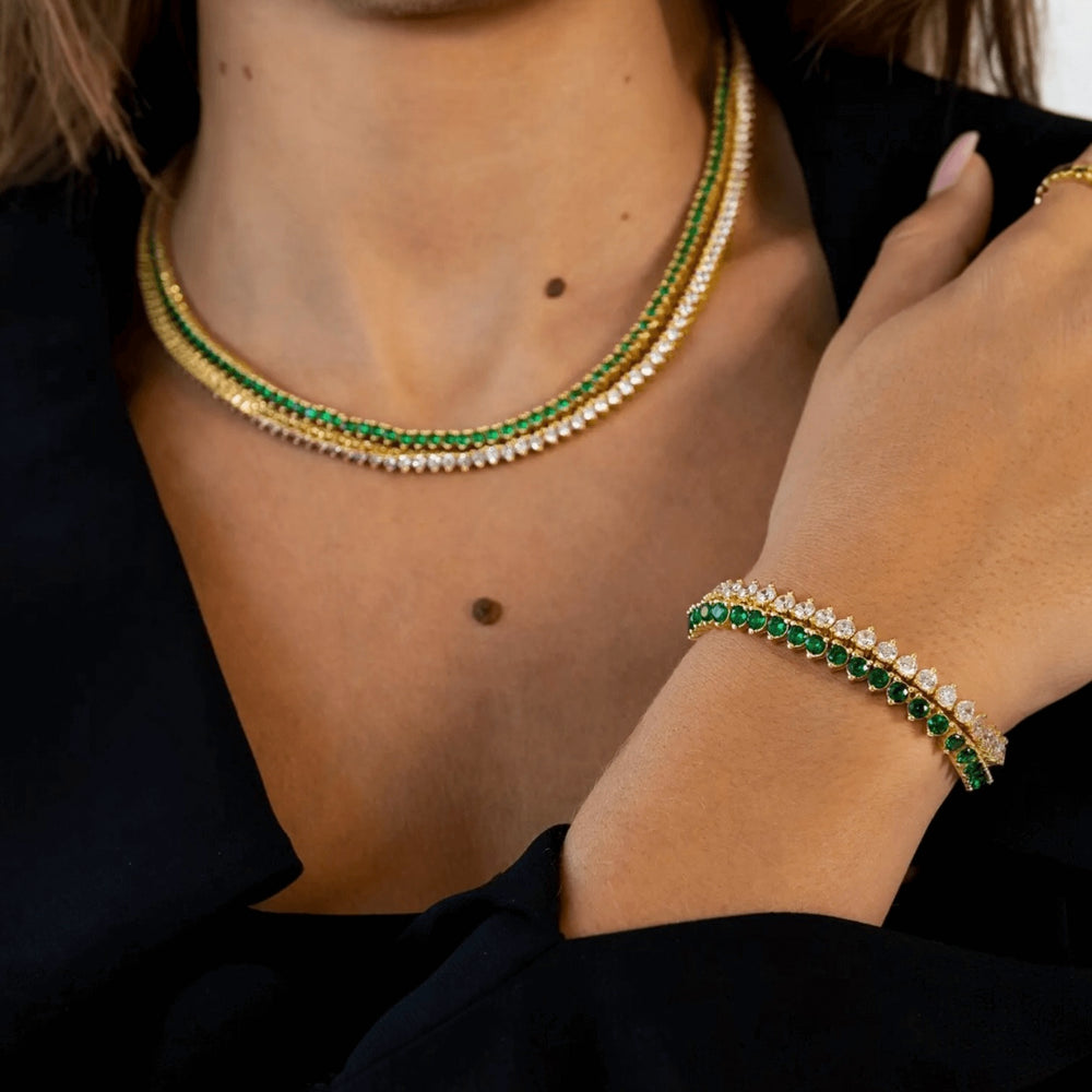 Gold Emerald Green Tennis Bracelet