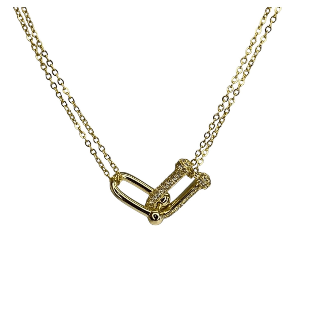 Gold U Link Pave Necklace