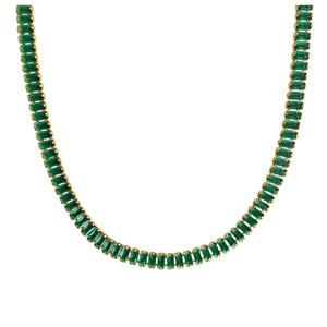 Gold Emerald Green Waterproof Tennis Necklace