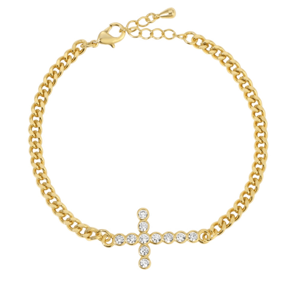 Gold Cubic Zirconia Cross Chain Bracelet