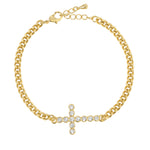 Gold Cubic Zirconia Cross Chain Bracelet