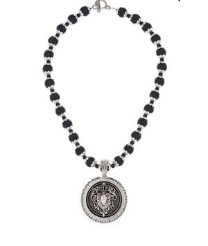 Silver + Onyx Necklace With Centennial Heart Stack Medallion