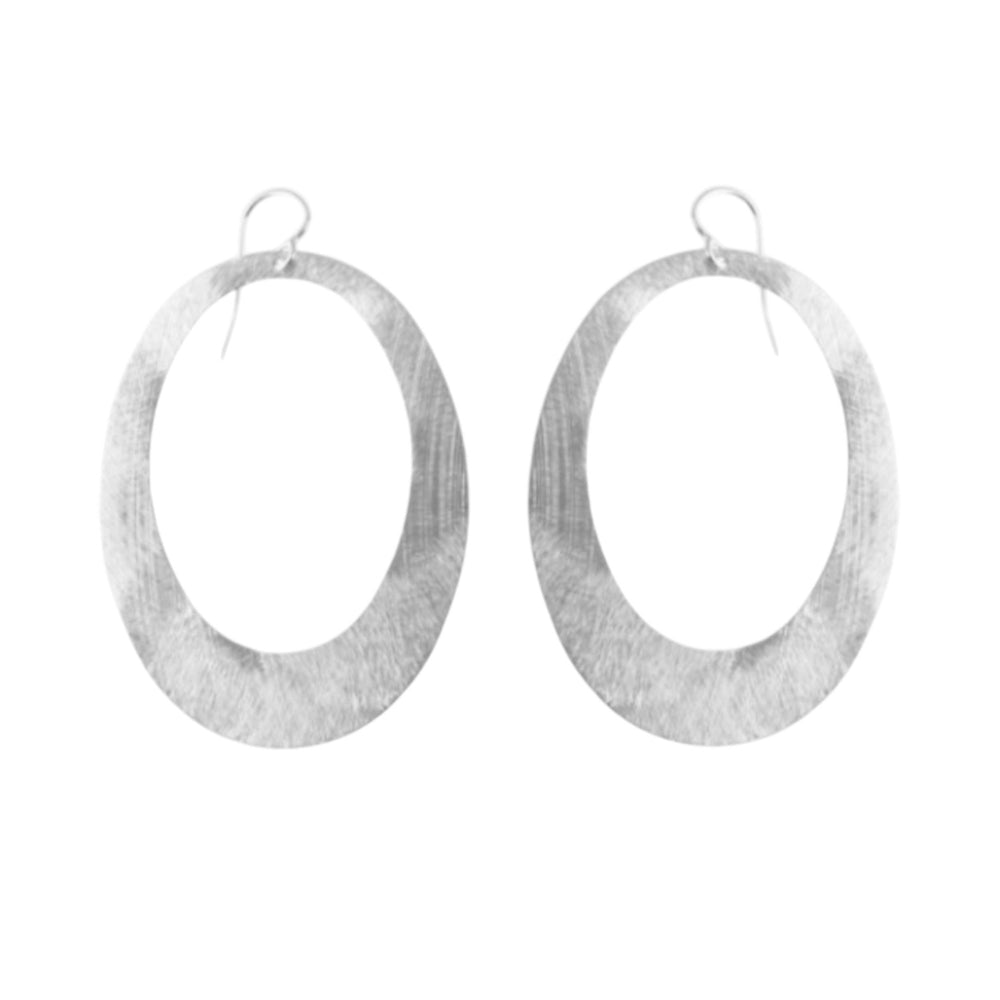 Rhodium Oval Drop Earrings