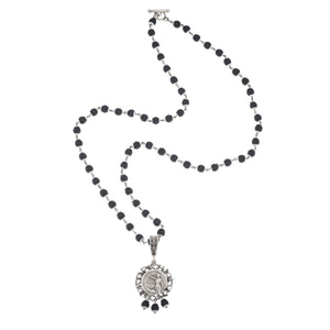 Silver + Onxy Necklace With Austrian Crystal Lace Medallion