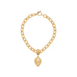 Gold Lourdes Chain With Oval Bail And Doves Pendant Necklace