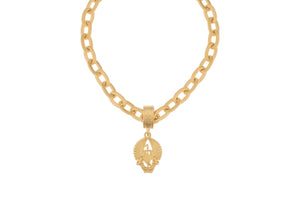 Gold Lourdes Chain With Oval Bail And Doves Pendant Necklace