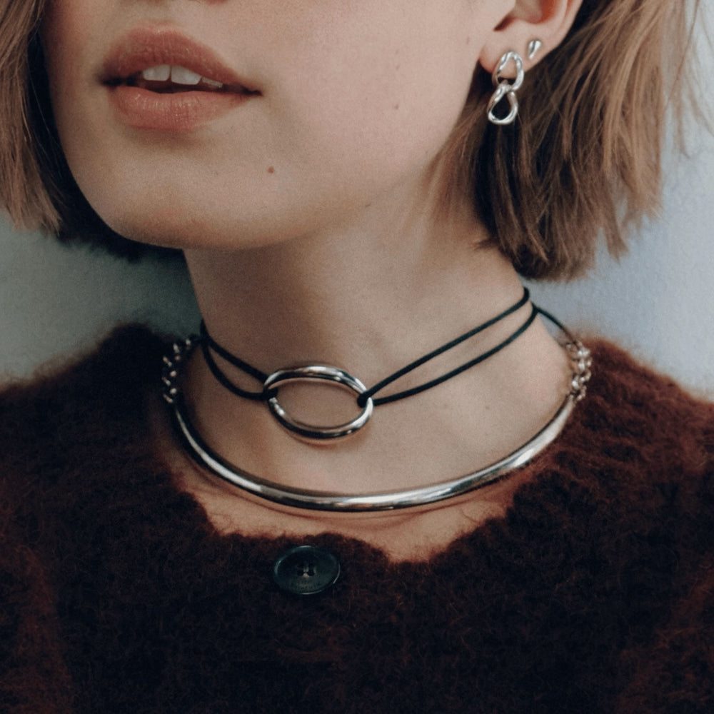 Silver Curved Choker Link Necklace