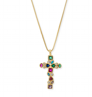 Gold Mosaic Cross Necklace