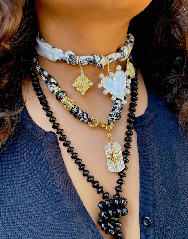 Black Charms Satin Scarf Necklace - Sage Accessories