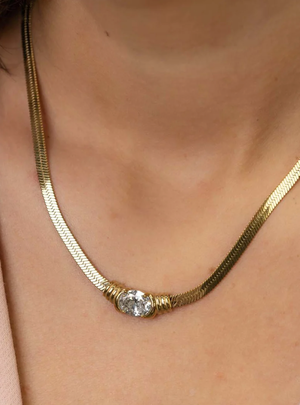 Gold Crystal Herringbone Water Resistant Necklace