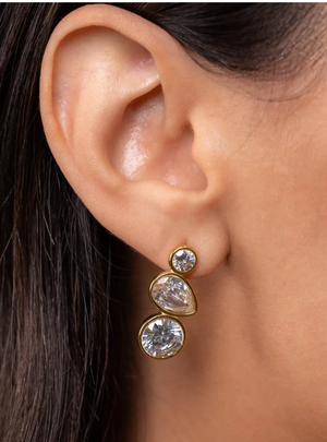 
            
                Load image into Gallery viewer, Gold Crystal Water Resistant Earrings
            
        