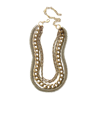 Brass Multi Strand Chain Link Necklace
