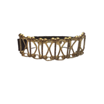 Gold Crystal Lined Multi Piece Brown Italian Leather Bracelet