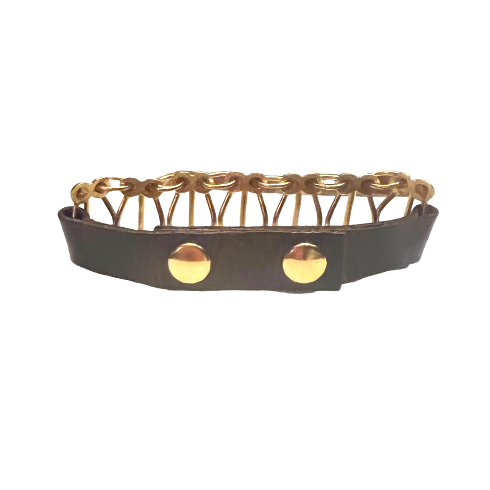 Gold Crystal Lined Multi Piece Brown Italian Leather Bracelet