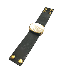 
            
                Load image into Gallery viewer, Black Italian Leather Oval Cabochon In Gold Bracelet
            
        