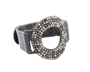 
            
                Load image into Gallery viewer, Grey Italian Leather Donut Shaped Bracelet With Multi Grey Stones
            
        
