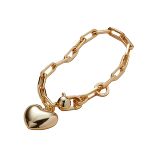Gold Puffy Heart Chain Link Bracelet