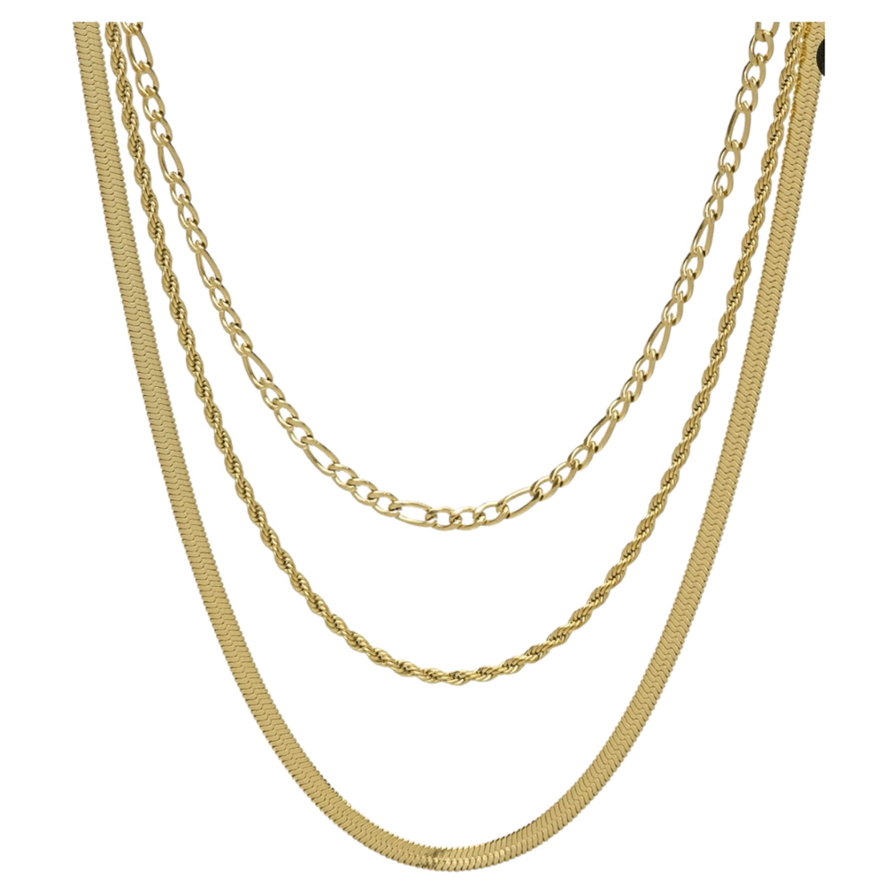
            
                Load image into Gallery viewer, Gold Triple Strand Chain Necklace
            
        