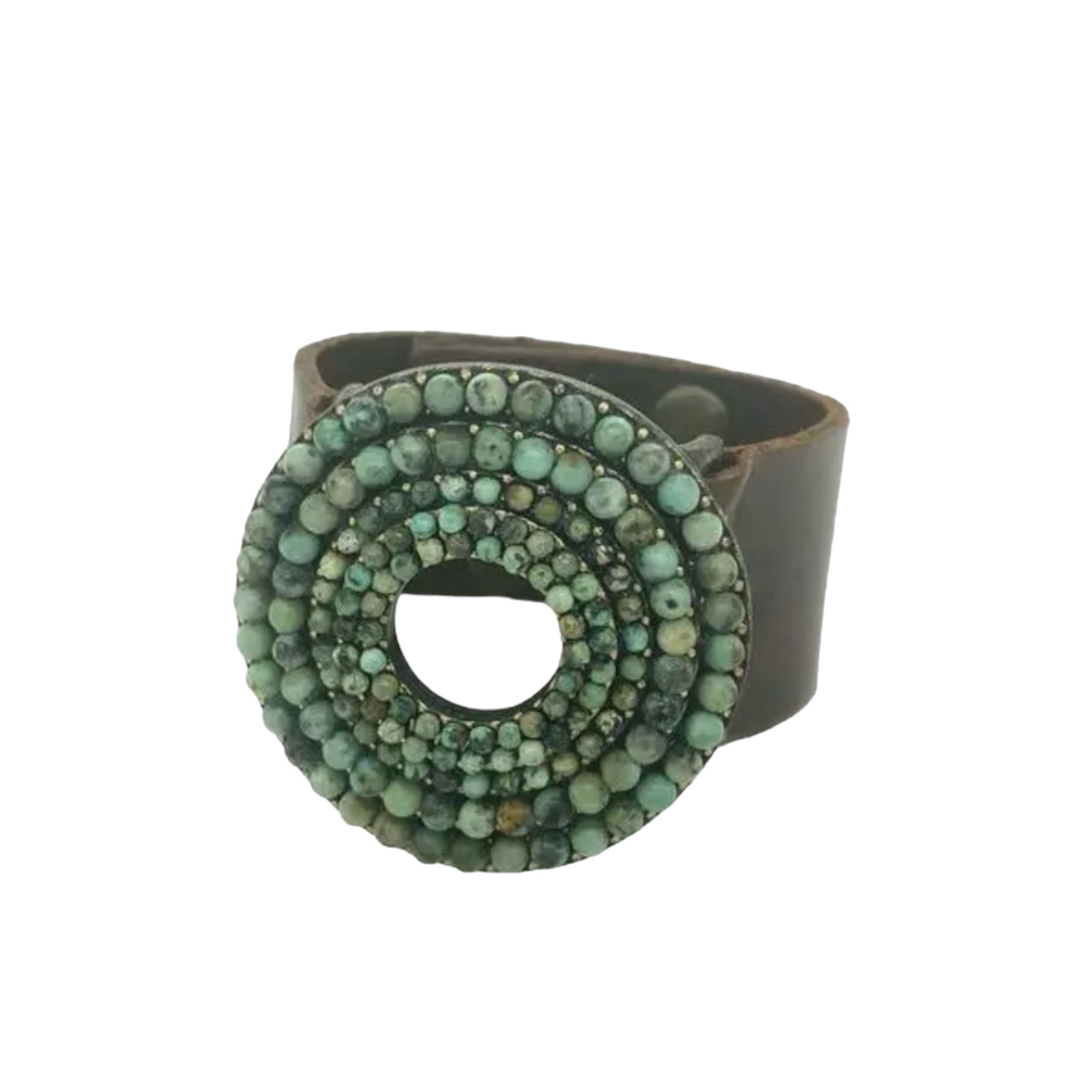 Brown Leather African Turquoise Bracelet