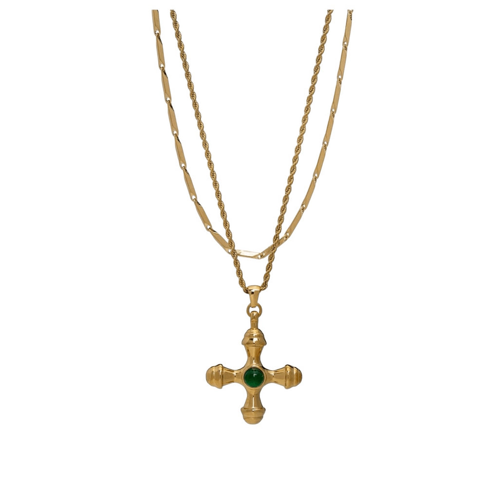 18k Gold Double Strand Cross \Neckalce