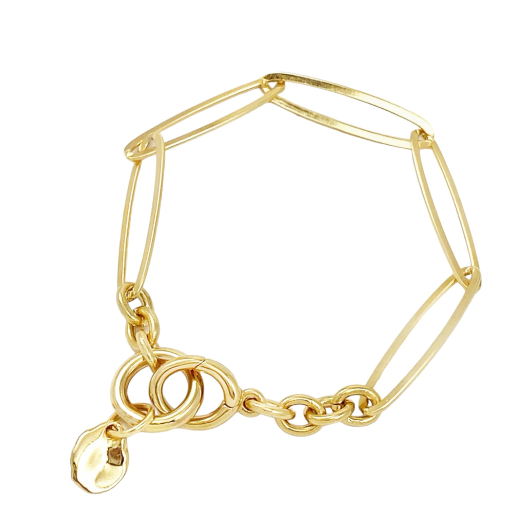 Gold Elongated Staple Chain Bracelet