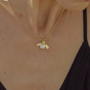 Gold Bee With Pearl Necklace