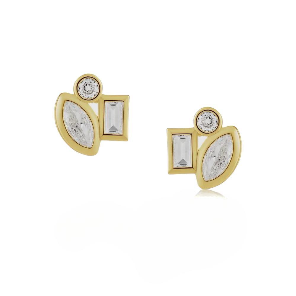 Gold Water Resistant Crystal Stud Earrings