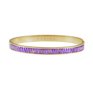 Gold Purple Cubic Zirconia Water Resistant Bangle Bracelet