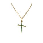 Gold Emerald Green Cross Pendant Necklace