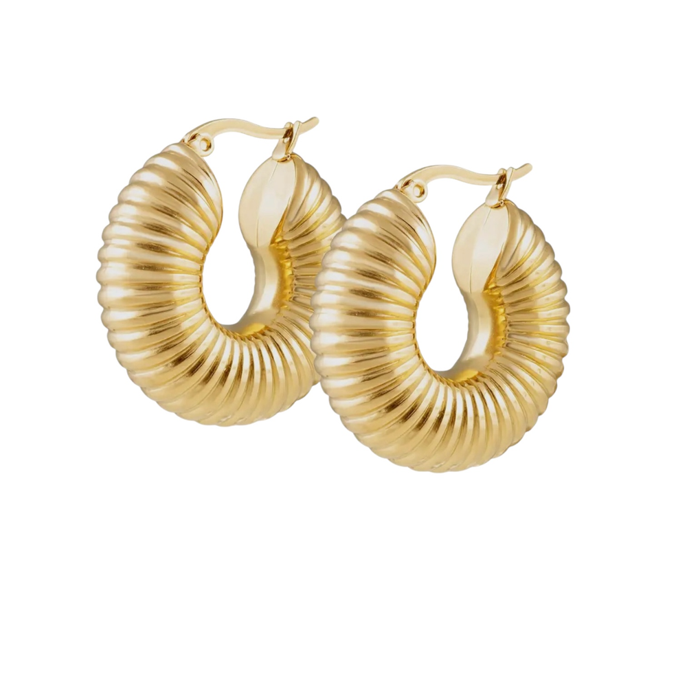 Gold Ribbed Hoop Earrings