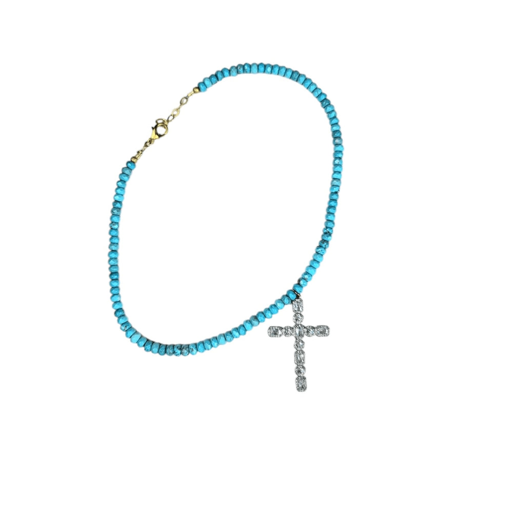 Silver Cross Necklace with Turquoise