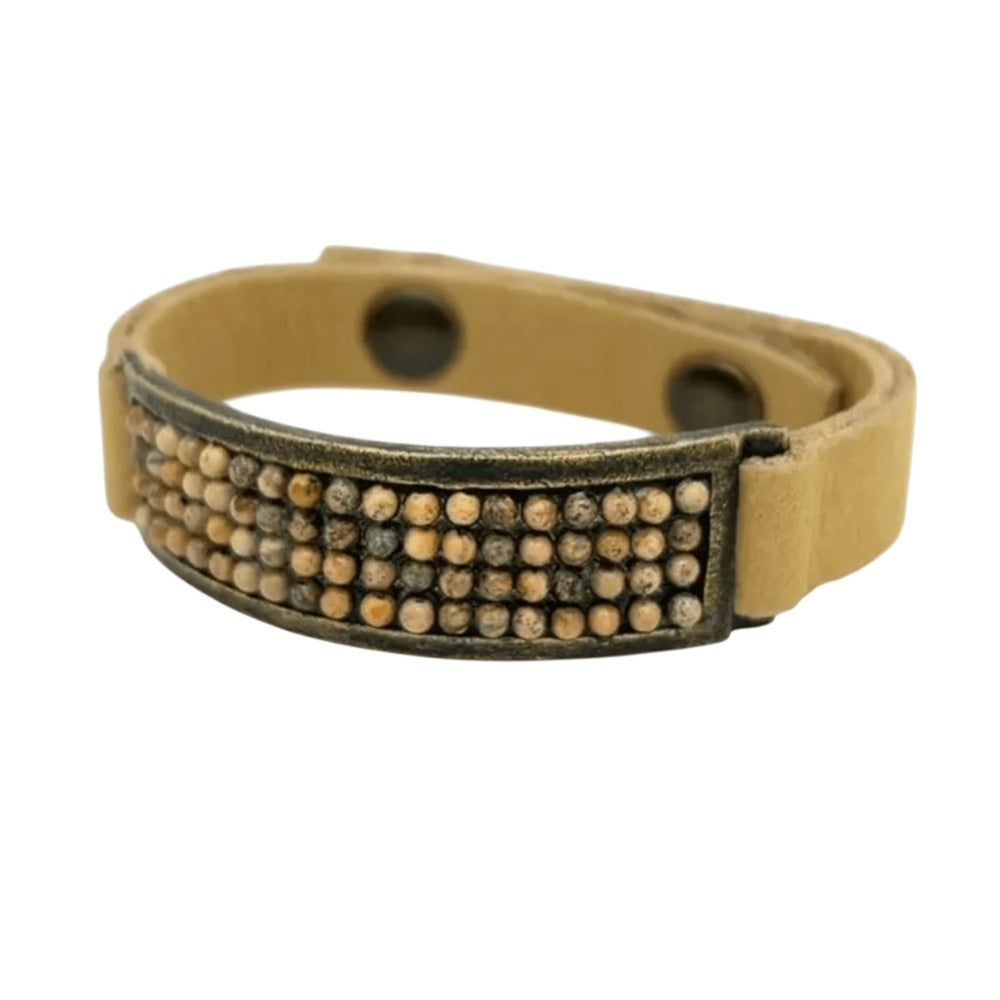 Italian Tan Leather Cafe Stone I.D. Bracelet - Sage Accessories