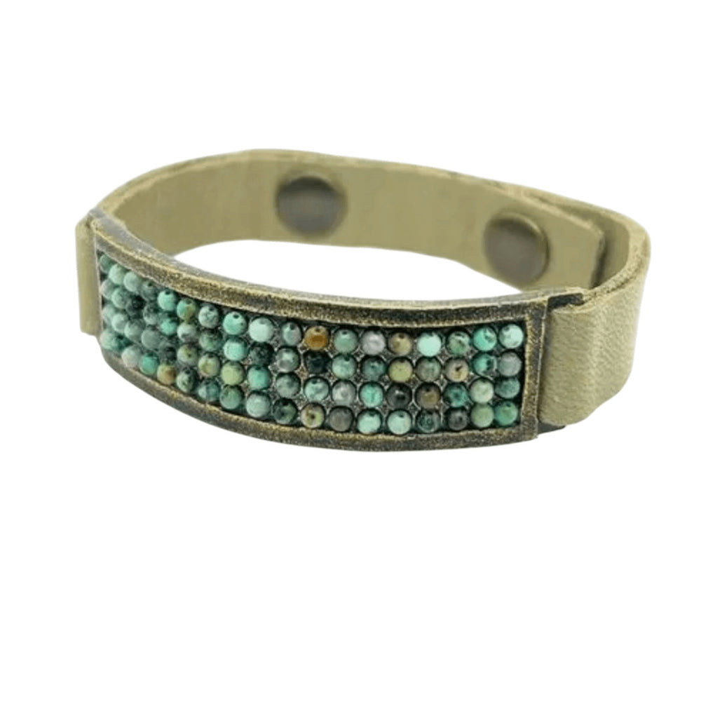 Italian Leather Sage Green I.D. Bracelet with African Turquoise - Sage Accessories