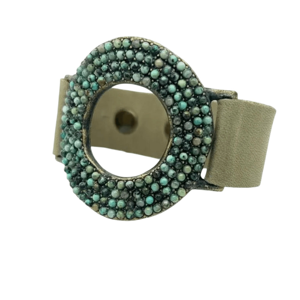 Donut Shaped Italian Leather Sage Green Bracelet with African Turquoise - Sage Accessories
