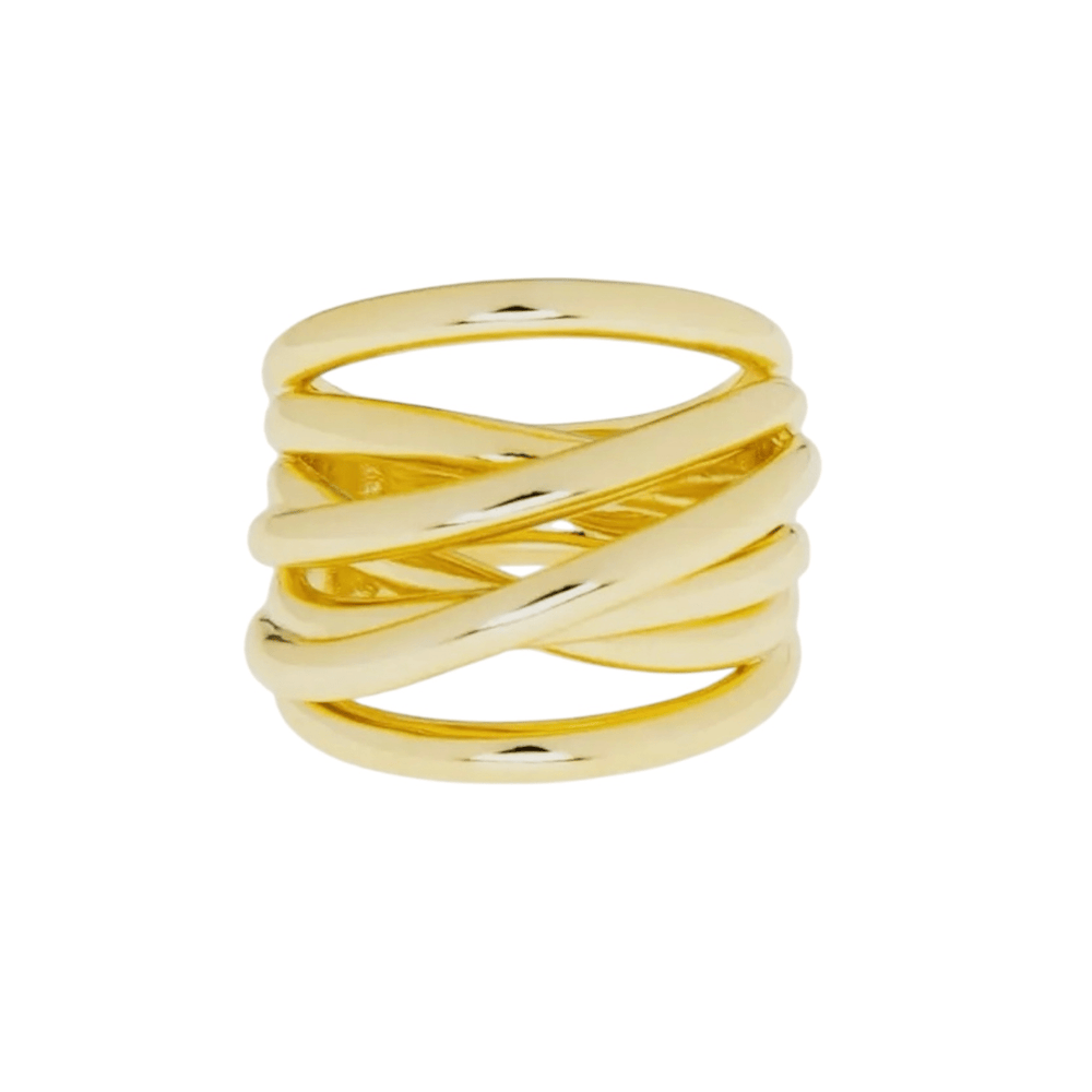 Gold Cross Over Statement Ring - Sage Accessories