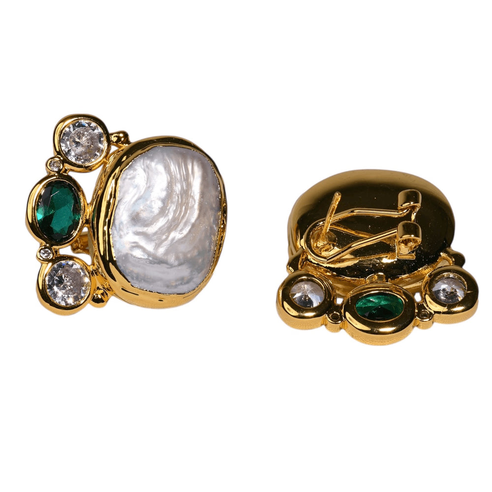 Peal Earrings with Emerald Green Bezels - Sage Accessories