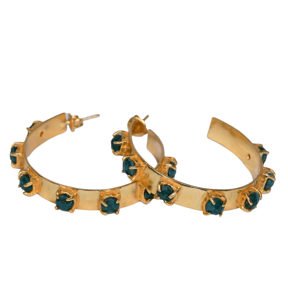 Gold Emerald Green Bezel Hoop Earrings - Sage Accessories