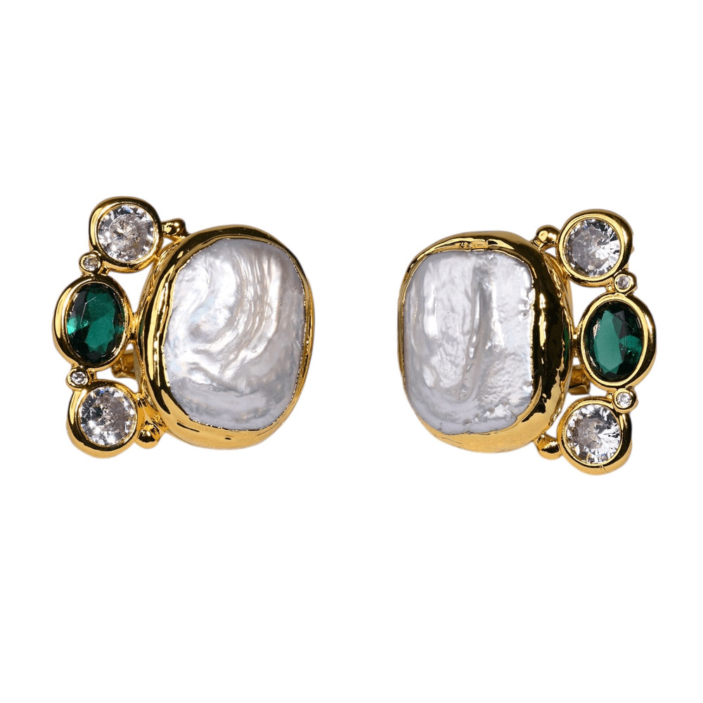 Peal Earrings with Emerald Green Bezels - Sage Accessories