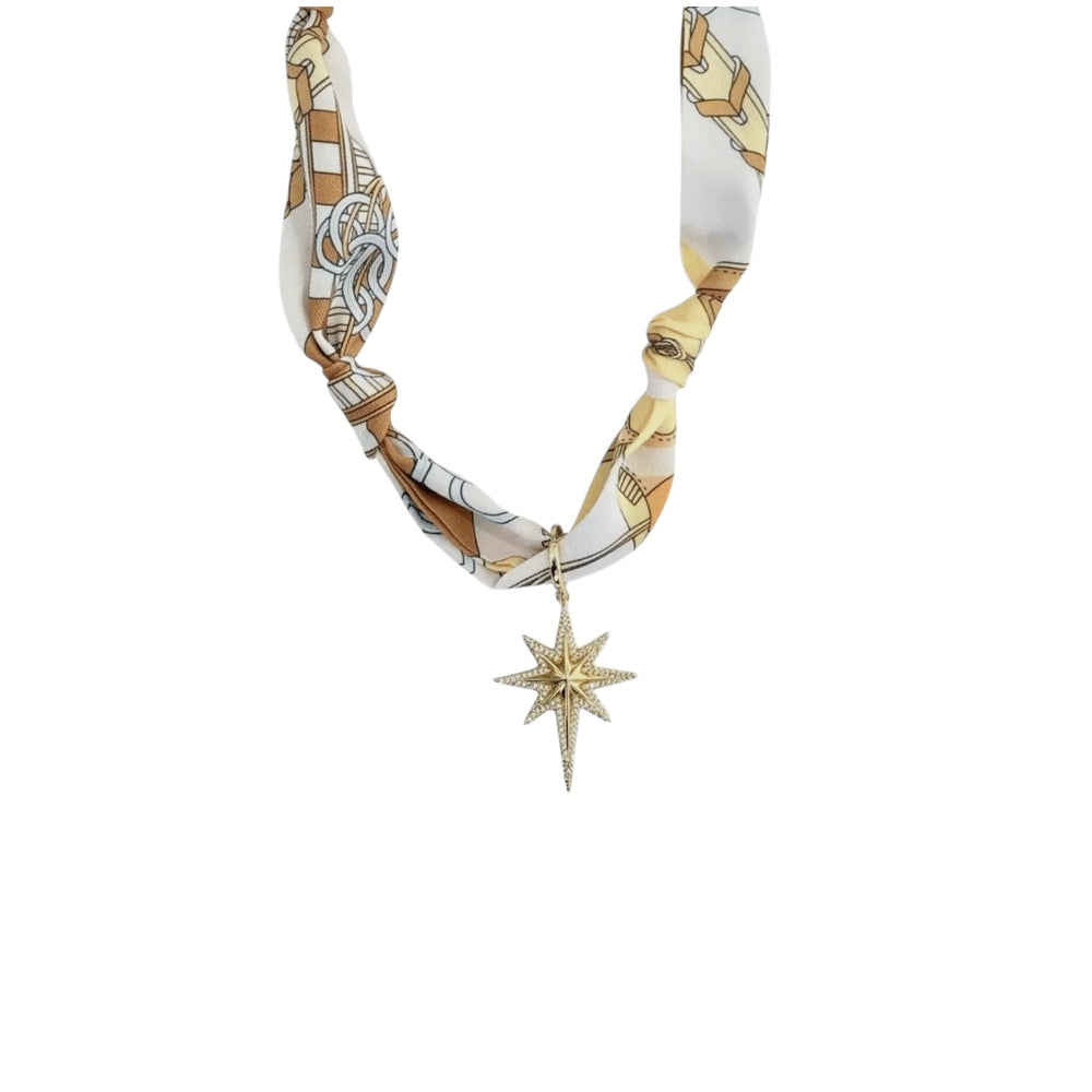 Taupe Scarf with Gold Star Charm Necklace - Sage Accessories