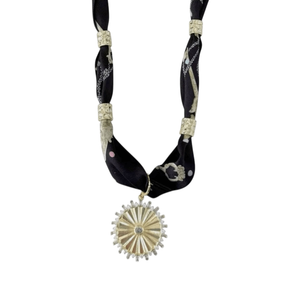 Black Scarf with Charm Necklace - Sage Accessories