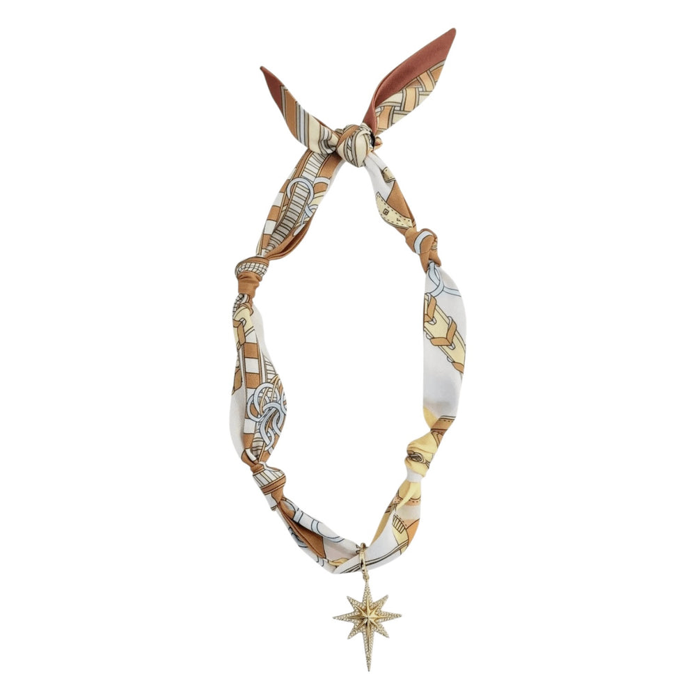 Taupe Scarf with Gold Star Charm Necklace - Sage Accessories