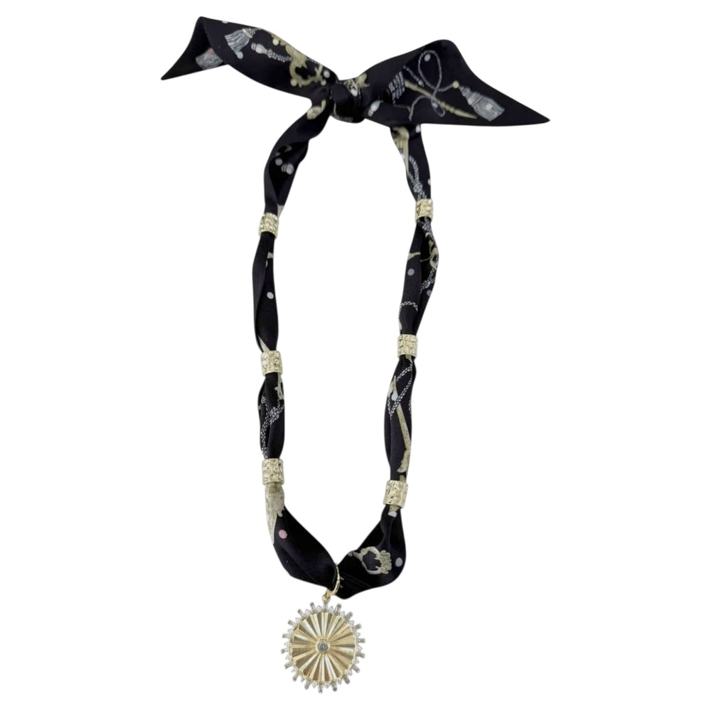 Black Scarf with Charm Necklace - Sage Accessories