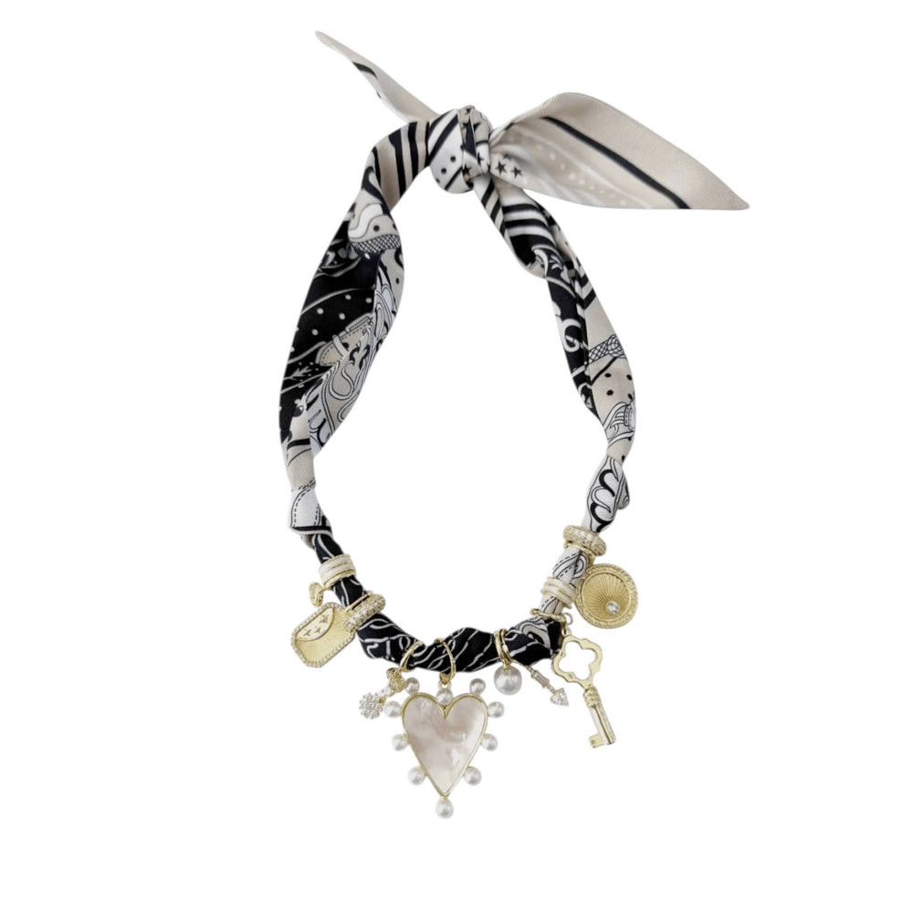Black Charms Satin Scarf Necklace - Sage Accessories