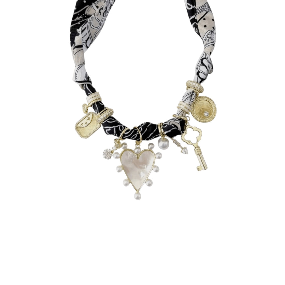 Black Charms Satin Scarf Necklace - Sage Accessories